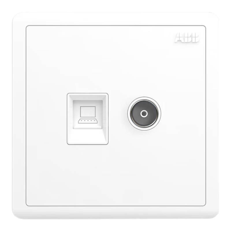 ABB Switch Socket Panel, Yuanchi Series White 86-Type Two-Position TV Computer Socket, AO325