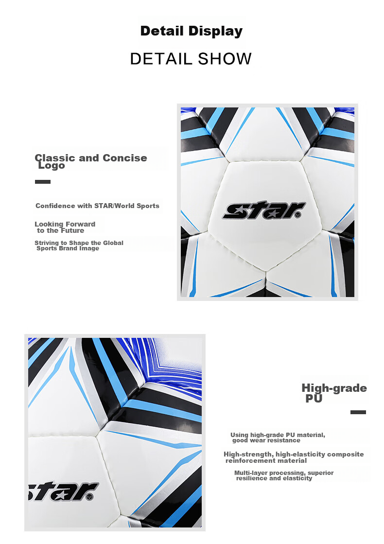 Star Soccer Ball Size 5 for Adults And Youth, Competition Training Standard Ball, Durable PU Hand-Stitched SB4125C 14