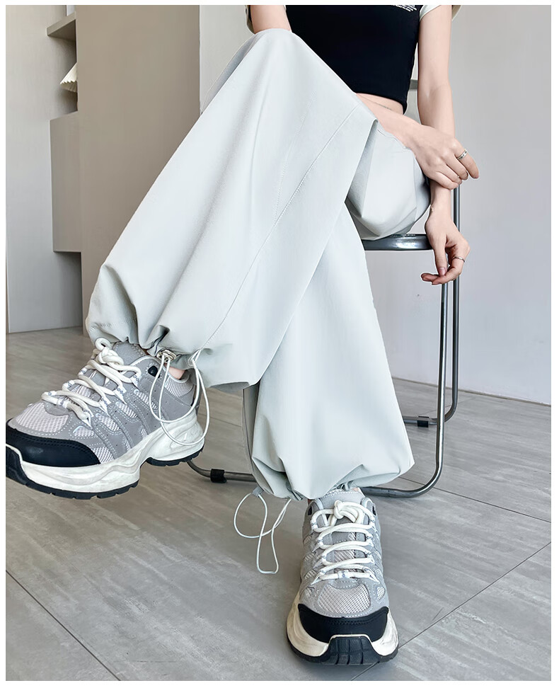 Jeanswest Navy Blue Quick-Dry Cargo Pants for Women, Summer New High-Waisted Slimming Wide-Leg Trousers, Casual Straight-Leg Pants for Petite Figures 17