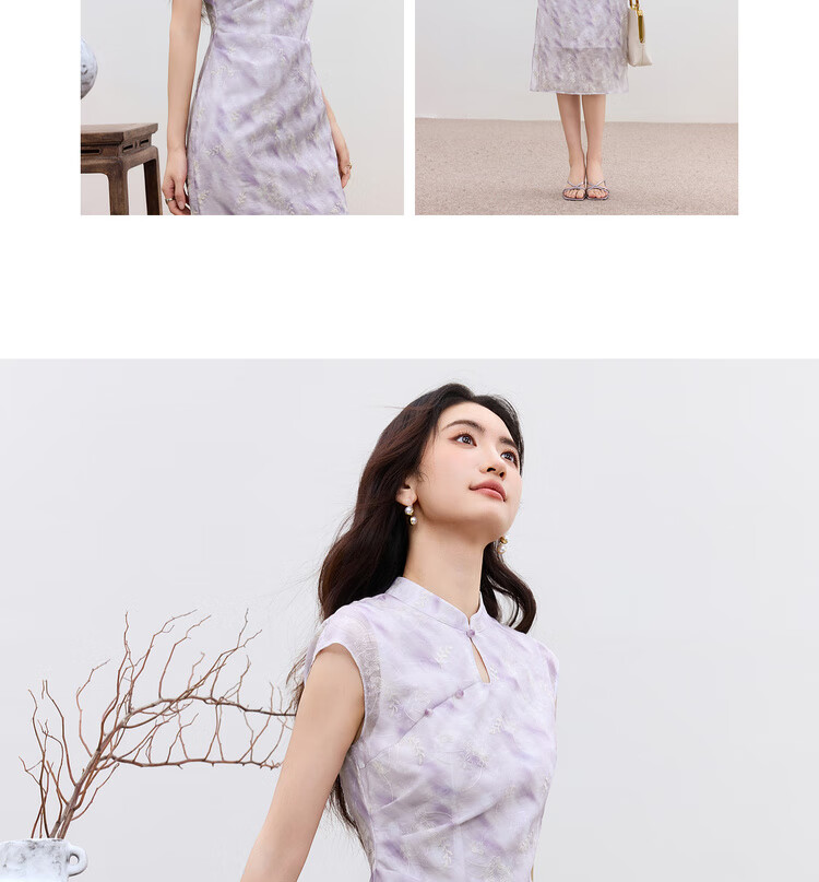 Sentubila Modified Qipao Chinese Style Dress Women Summer Waterdrop Hollow Stand Collar Embroidered New Chinese Waist Slimming Mid-Length Dress 23