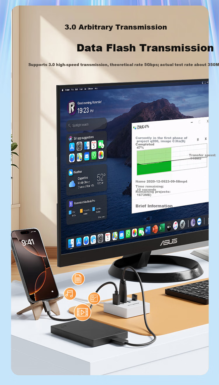ULT-Unite USB 3.0 Hub, Expansion Dock, High-Speed Four-Port Hub, Laptop And Desktop Multi-Port Adapter, Extension Cable 4