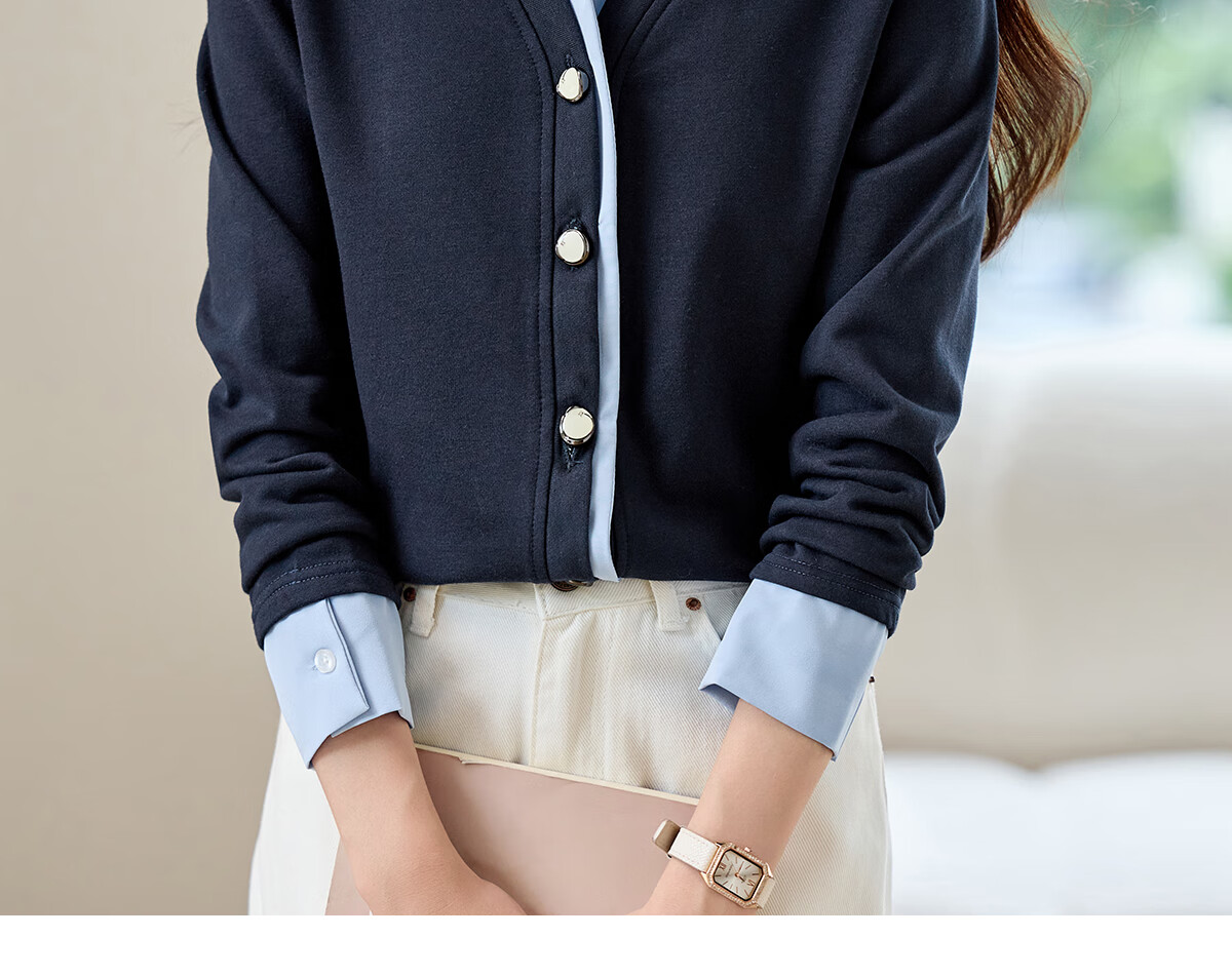 PinCai Women's Long Sleeve Shirt Color-Block Design Fake Two-Piece Layered Stylish Top P53S046 20
