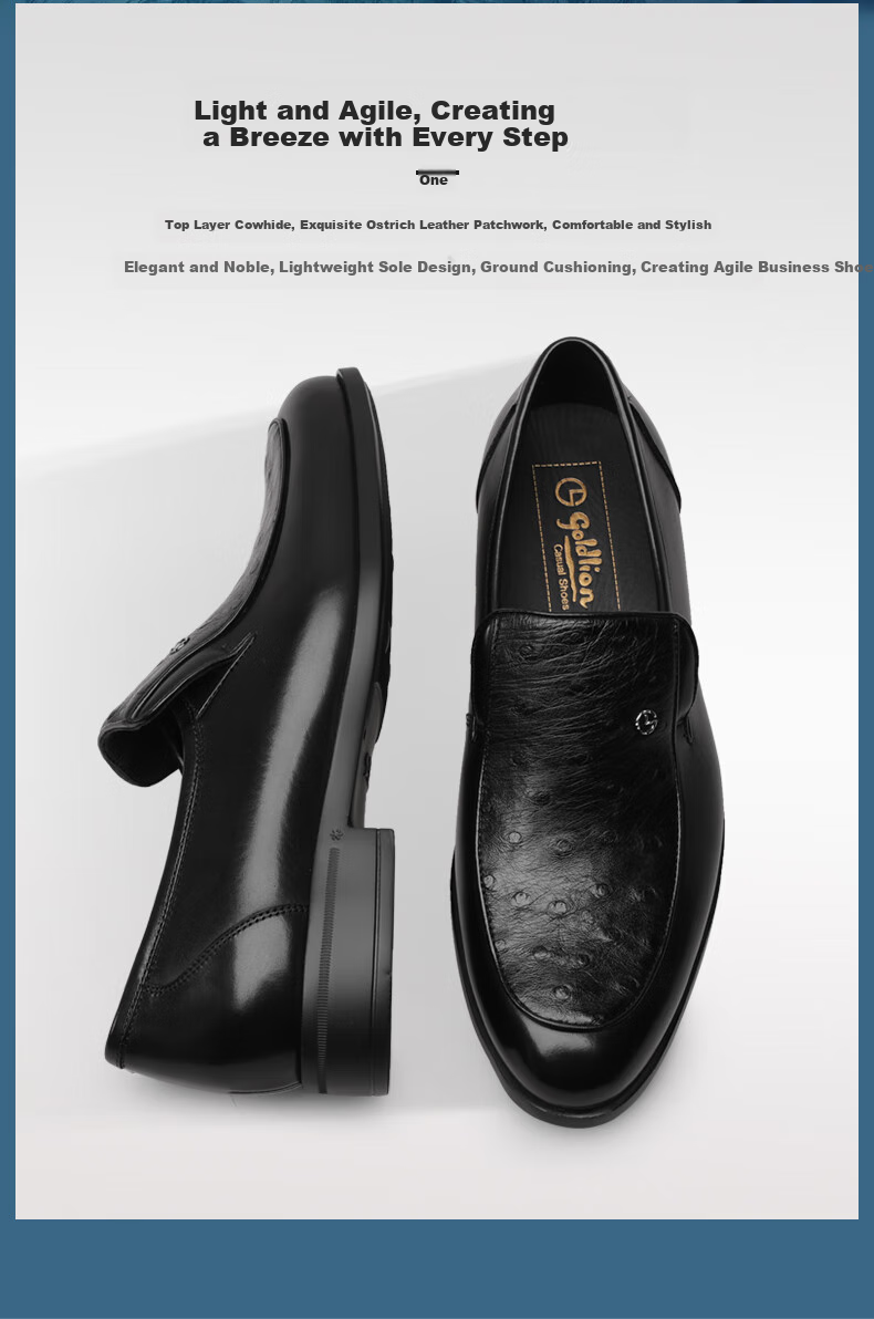 Goldlion Men's Leather Shoes, Fashionable Business Casual Shoes, Comfortable Lightweight Durable Loafers G521330005AAA Black Size 42 3