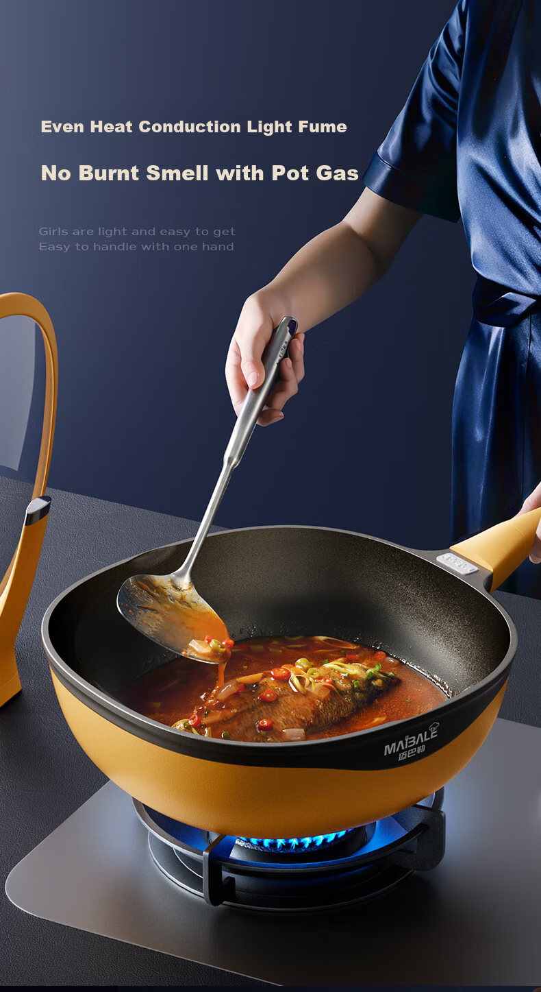 Maibale [Douyin Trend] Titanium-Infused Non-Stick Wok, Versatile Frying Pan for Home Cooking, Durable 32cm 13