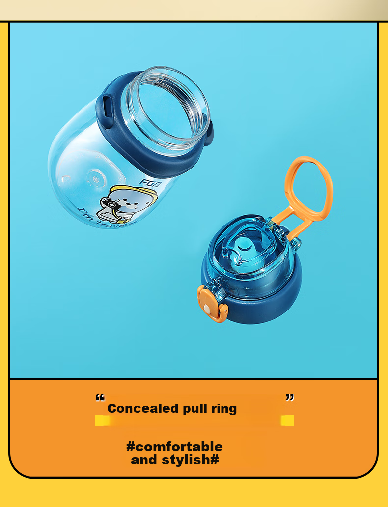 FGA Fuguang Children's Summer Water Bottle with Pop-Up Lid, Straw Cup, Tritan Shatterproof, Portable Handle Strap Water Bottle for Elementary School Students 7