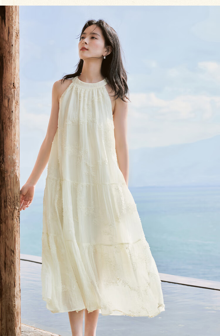 Inman [Runway Same Style] Embroidered Sleeveless Halter Neck Dress 2026 Summer New Women's Long Dress Apricot S 16