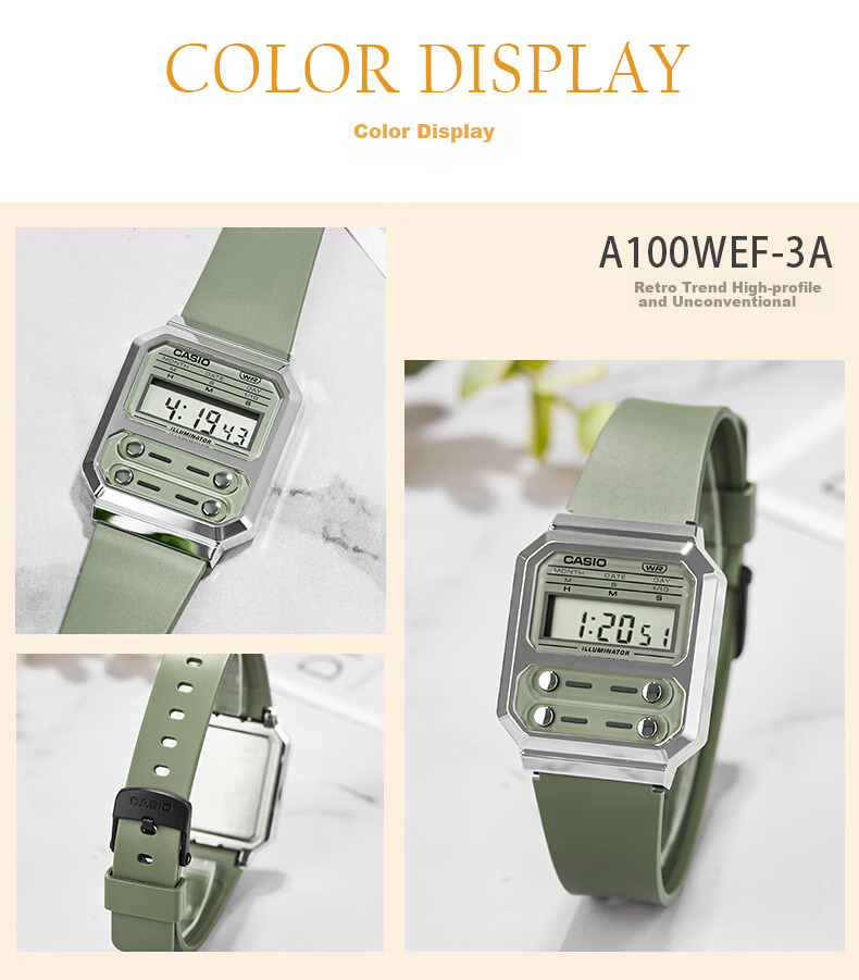 CASIO Watch, Unisex Digital Display Classic Square Electronic Couple Watch, A100WE-7B 10