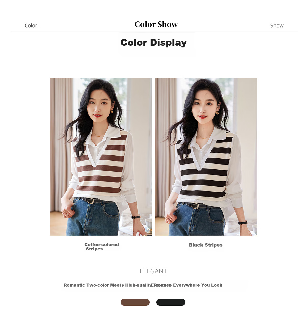Chushen Thin Long-Sleeve Blouse for Women, Stylish Faux Two-Piece Striped Casual Shirt Top S13QC2942 9
