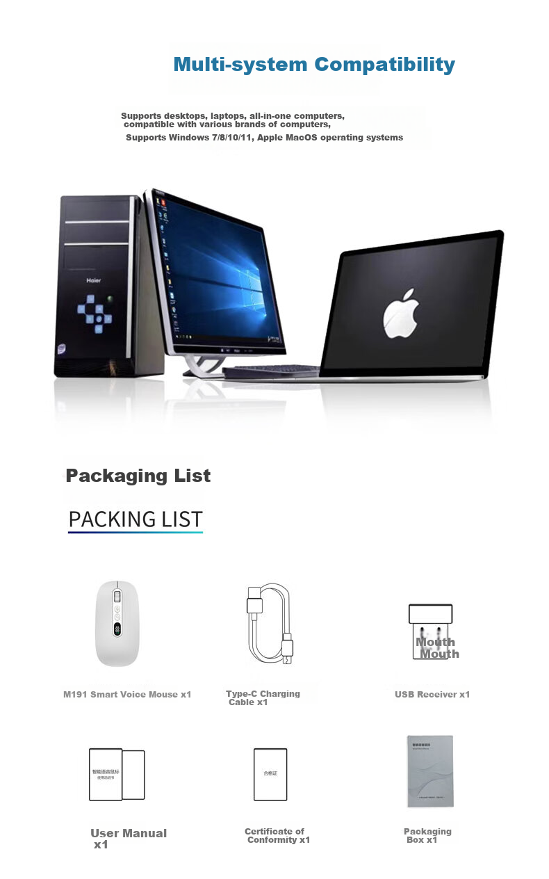 Langwo Ai Mouse, Smart Office Voice Input, LED Display, AI Writing And Drawing, Wireless Bluetooth Tri-Mode, Lifetime Free M131 Glacier White (Beijing Warehouse) 8