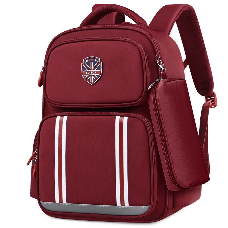 Edison Inventor Primary School Backpack British Style for Grades 3-6 Boys, Lightweight Spine Protection Middle School Student Backpack K62-2 Red