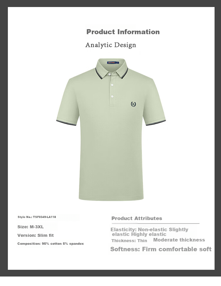 Goldlion Men's POLO Shirt, Summer Simple Casual Skin-Friendly Long-Staple Cotton T-Shirt TSF0349-LA118, Sky Blue, M 7