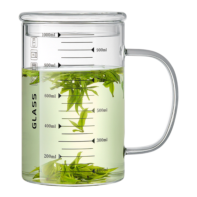Yaji Heat-Resistant Transparent Large-Capacity Glass Cup for Men And Women, Office And Home Use, Drinking Cup, Milk Cup, 1000ml with Scale Marking