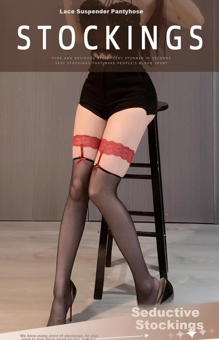 LangSha High-Cut Black Stockings, Sexy Lace Thigh-High Socks for Women, Elegant Over-Knee Socks, Sexy Thin Mid-Calf Socks 1