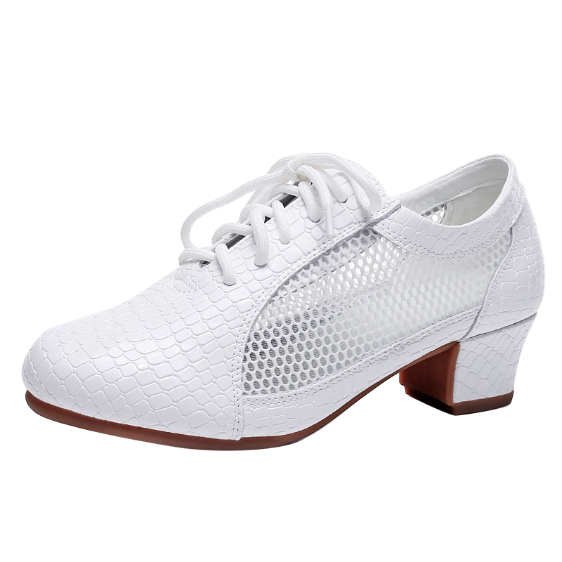 Teslita Mesh Breathable Summer Women's Genuine Leather Latin Dance Square Dance Mid Heel Versatile Casual Outdoor Non-Slip Dance Shoes