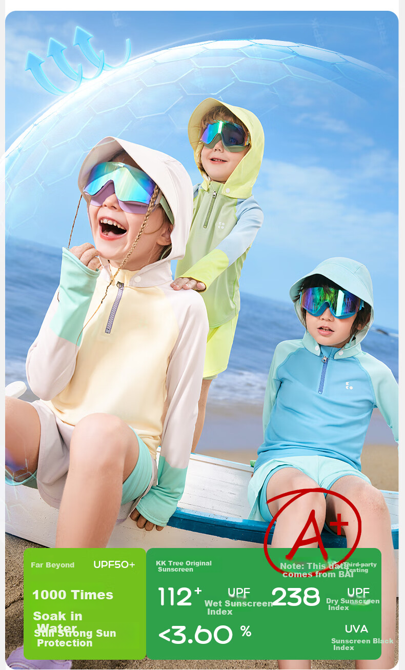 Kocotree Children's Swimwear, Original Yarn Sun Protection Antibacterial Long-Sleeve Two-Piece Swimsuit for Boys And Girls, Sunshine Yellow, Size 130 8