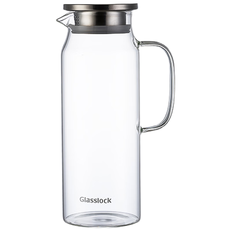 GLASSLOCK Glass Jug for Home Use, Cold Water Pitcher, High Borosilicate Heat-Resistant Large Capacity Glass Cup for Juice, Cold Water, Tea Infuser, 1.6L