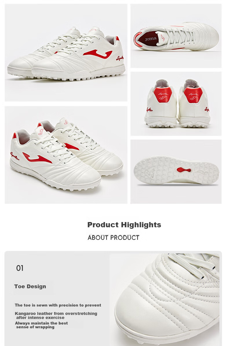 JOMA Kangaroo Leather Soccer Shoes for Men TF Turf Cleats Adult Youth Professional Competition Football Training Shoes White And Red Size 40.5 7