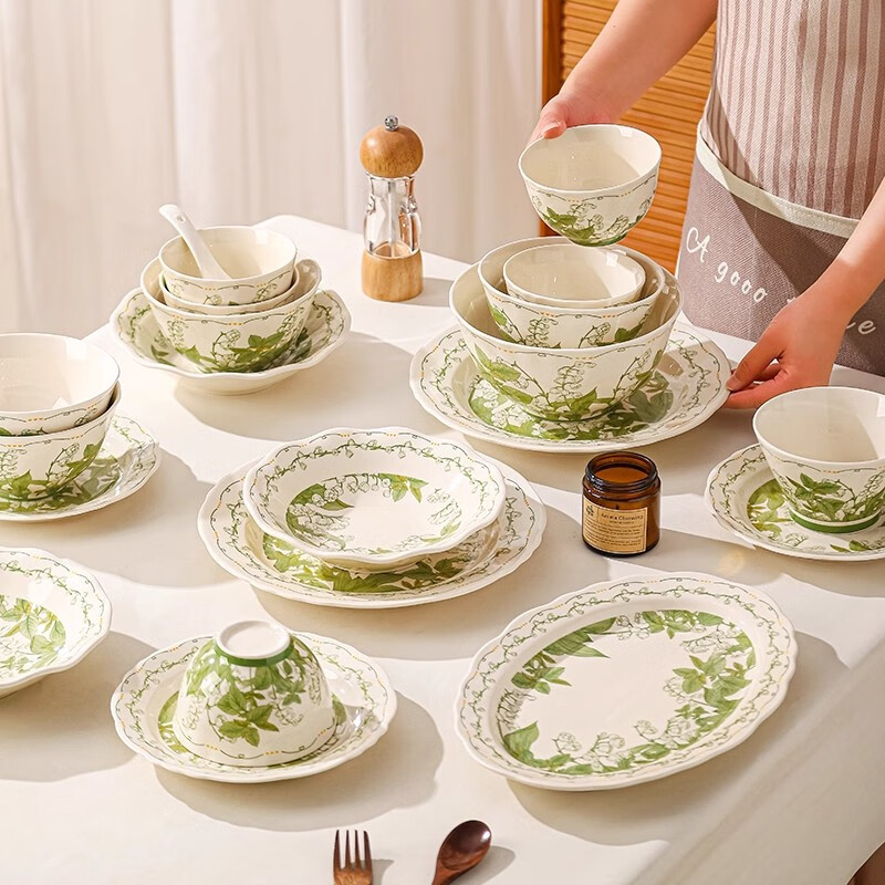 CERAMICS Cream-Colored Underglaze Bowl And Plate Set, Fresh Ceramic Tableware for Home Use, Housewarming Gift, Mid-Autumn Festival Present