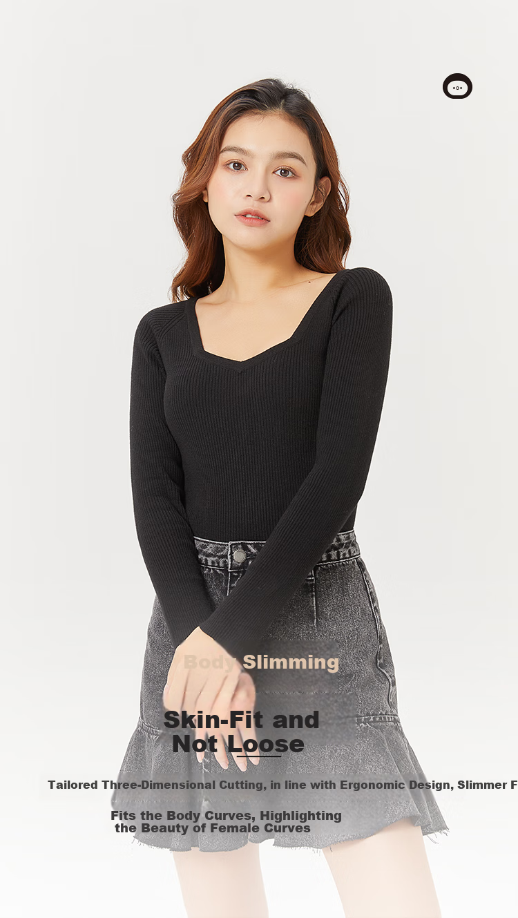 OhSunny Women's Base Layer Sweater for Autumn And Winter, Slimming Fit, Solid Color, Versatile Thin Diamond Collar Knit Top, Suitable for Commuting, Long Sleeves, 2022 Autumn And Winter Style, SLV2T044, Light Floral Gray, M 11