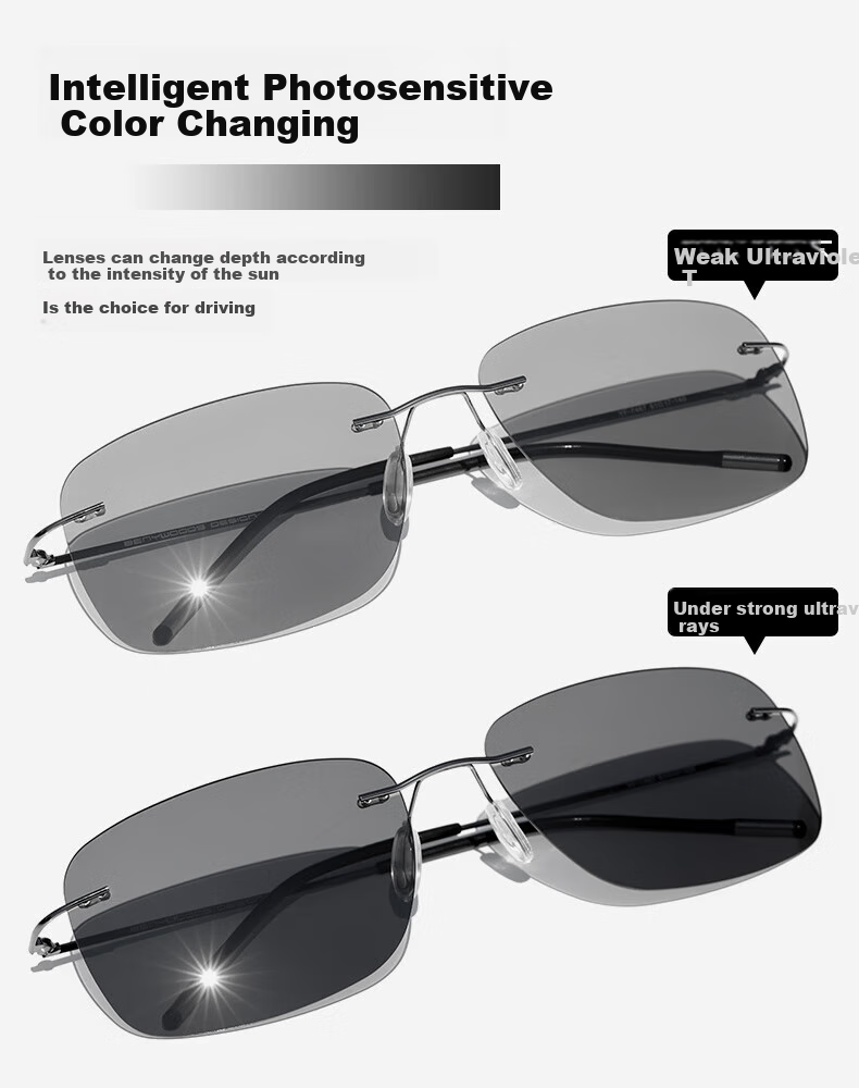 Jiaboli Frameless Sunglasses for Men, Photochromic Polarized Ultra-Light Sunglasses, Specialized for Driving, Fishing, UV Protection And Night Vision Glasses 1