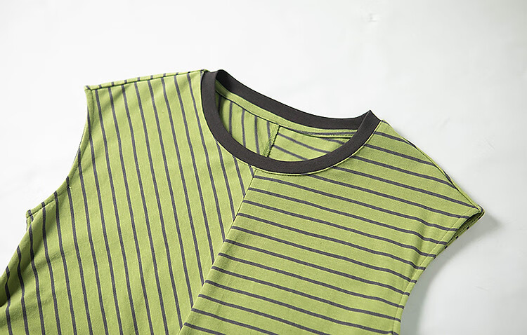 Dme [Skin-friendly Cloud Oxygen Cotton] Summer Color-block Crew Neck Side Tie Waist Cover Sleeve Striped Knit Women's Dress 9