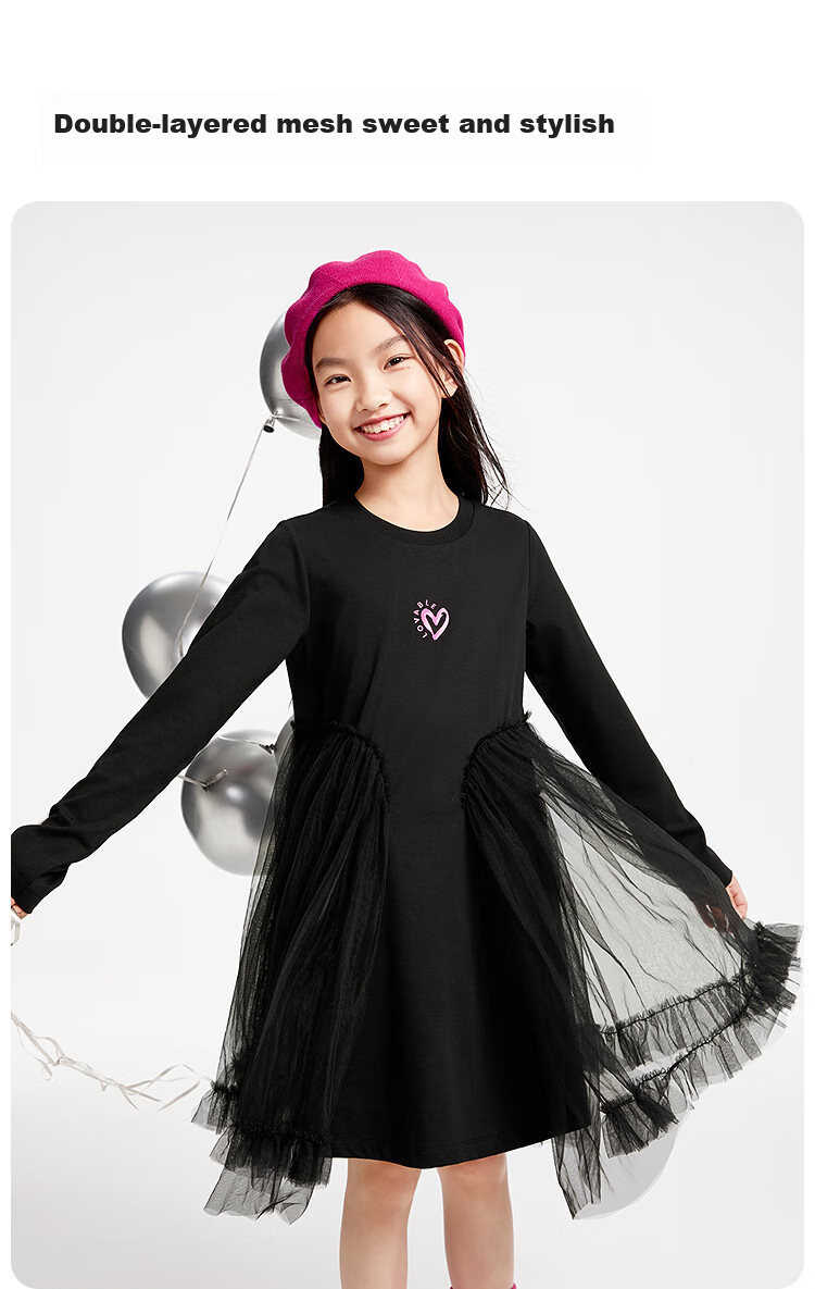 Annil Girls' Long-Sleeve Dress, Spring 2025 New Style, Black, Size 150 4
