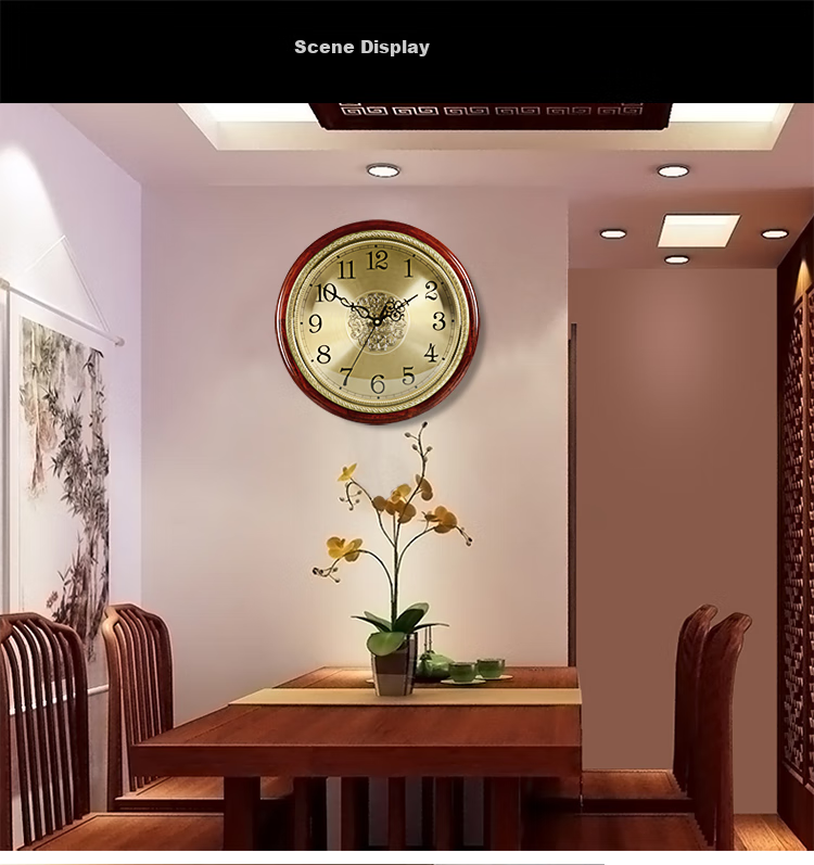 Hense High-Quality Brass And Solid Wood Wall Clock for Living Room, Luxurious Creative Quartz Silent Clock HW38A Model 40cm 5