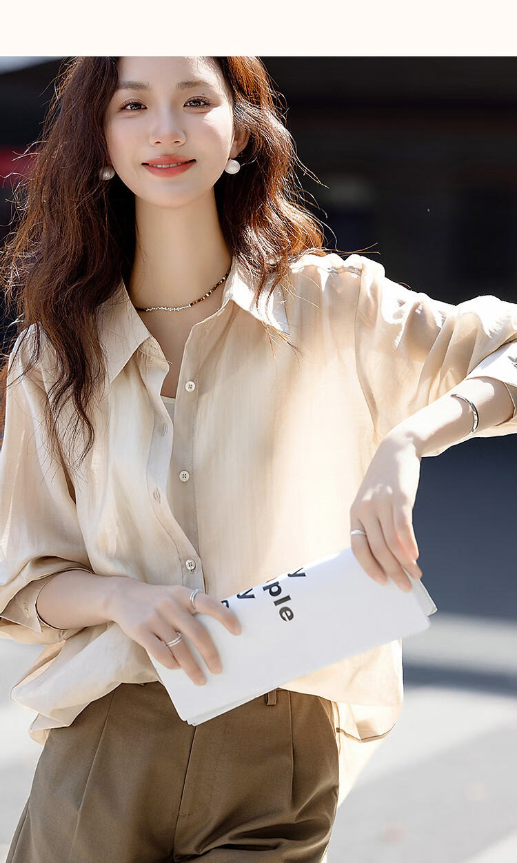 Demana Sweet Oxygen Dopamine Spring Autumn Breathable Lyocell Polo Collar Lightweight Relaxed Shirt Women's Top 20