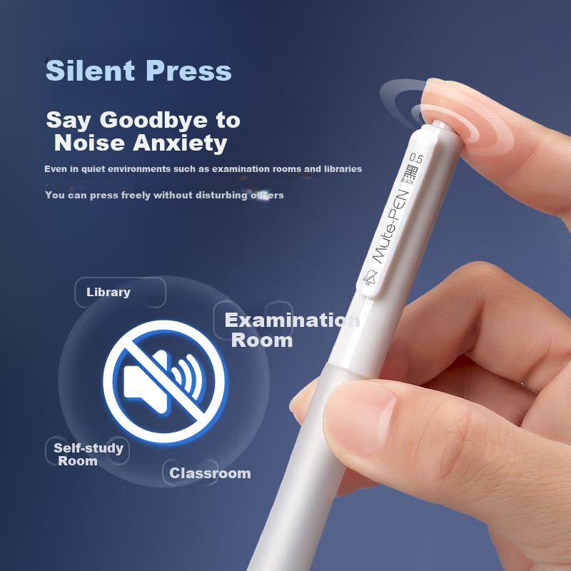 BAOKE PC1949 Silent Retractable Gel Pen, 0.5mm Black AS Tip, White Barrel, Exam Pen, Signature Pen, 12 Pens/box