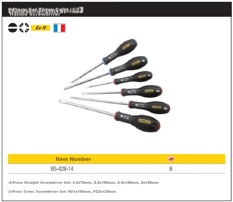 STANLEY 6-Piece Household Set with Three-Color Handles, Non-Slip Flathead And Phillips Screwdriver Set 65-428 3