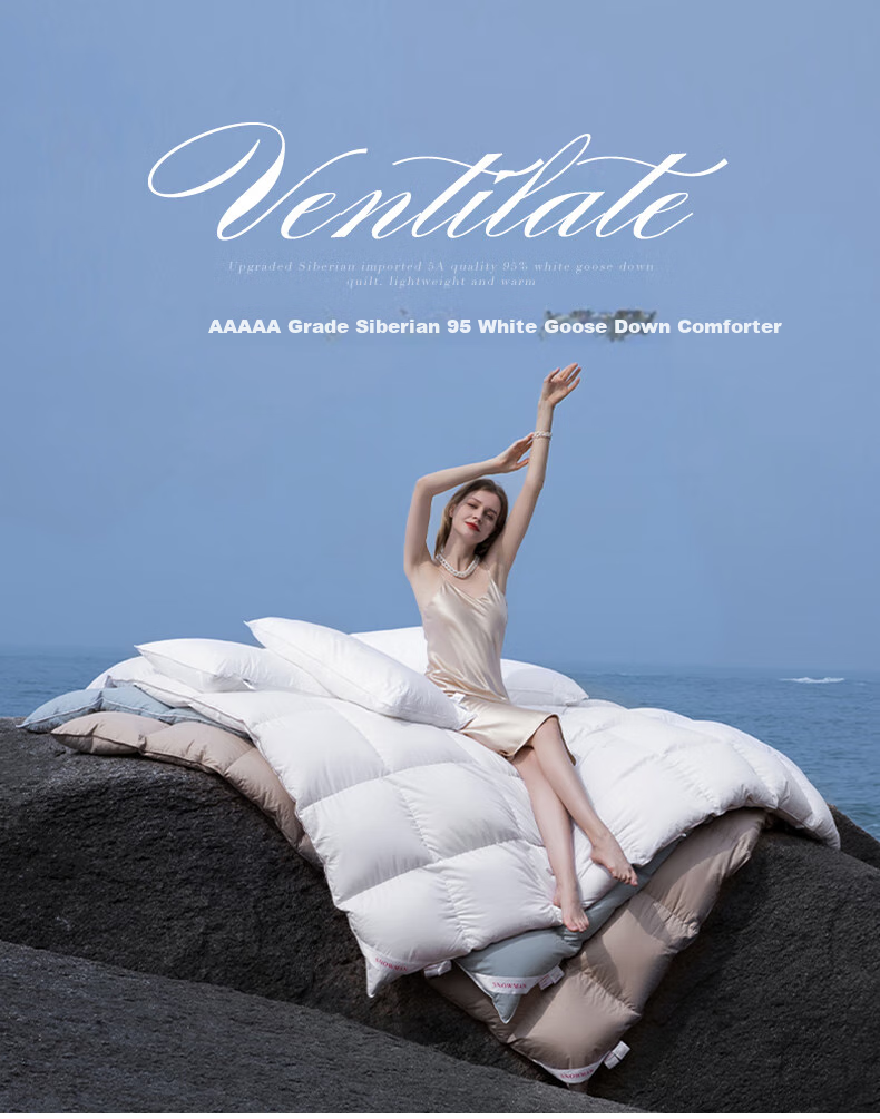 Sinuoman High-Quality 100% Imported 95% White Goose Down Duvet Insert, Comforter for Air Conditioning And Heating, 2.2*2.4m, 320g Filling, Gray 3