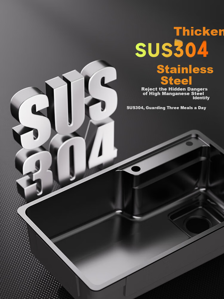 Yuhongfeiyu Kitchen Sink, Multifunctional Large Single Basin, Thickened 304 Stainless Steel, Household Vegetable Washing Basin, Large Single Basin Sink, TC75SC 9