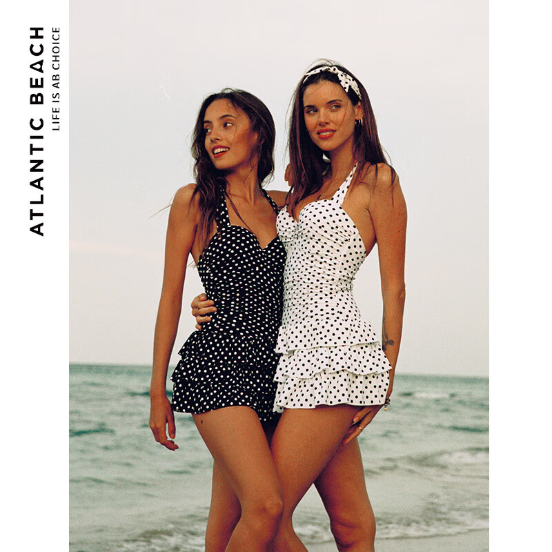Atlanticbeach 2025 New Beach Vacation Swimsuit, Retro Polka Dot Skirt-Style One-Piece Swimwear, Summer Hot Spring Bathing Suit, Slimming And Concealing