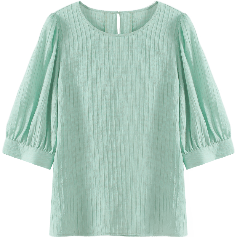 Demana French Texture Shirt Summer Commuter Round Neck Lantern Sleeve Blouse Women's Top