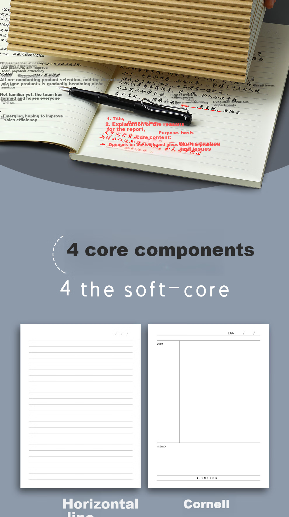 Jiaranheng 10-Pack B5/50 Sheets Cornell Notebook with Kraft Paper Cover, Large-Size Soft Cover Journal for College Students, Postgraduate Exam Preparation, Middle And High School Students' Homework Notebook 2