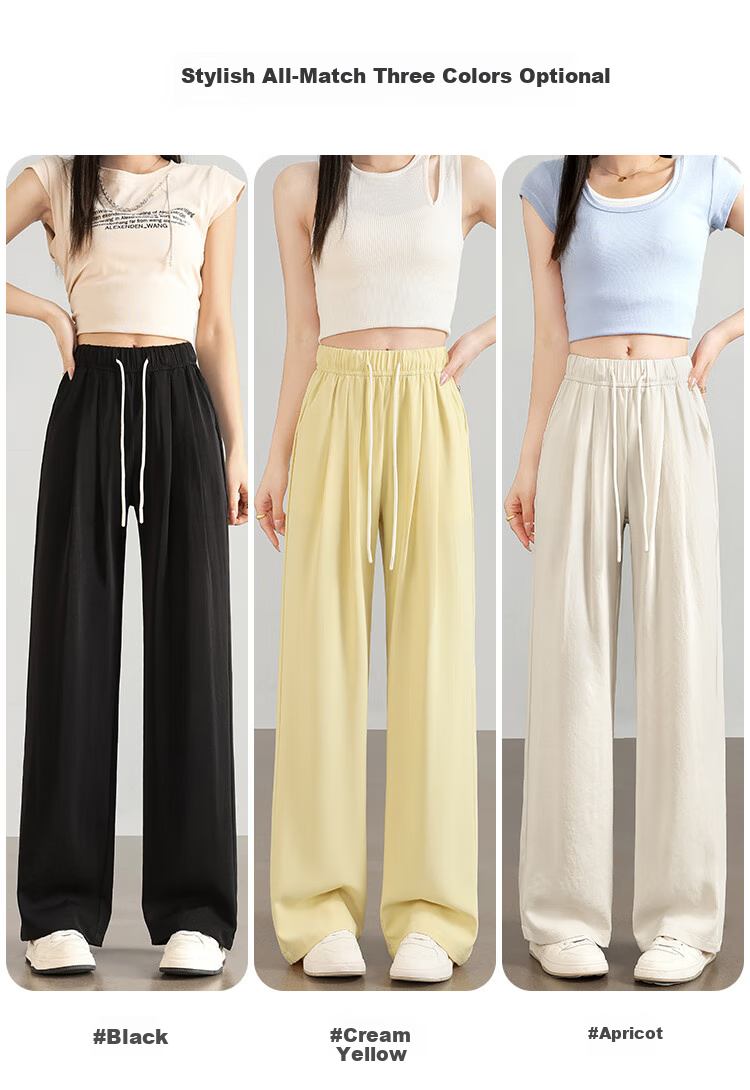 XUEXIMAN Ice Silk Wide-Leg Pants, Lightweight Women's Style, New Summer 2025 Trousers, Breathable Draping Straight-Leg Casual Pants, Cool High-Waist Pants 2