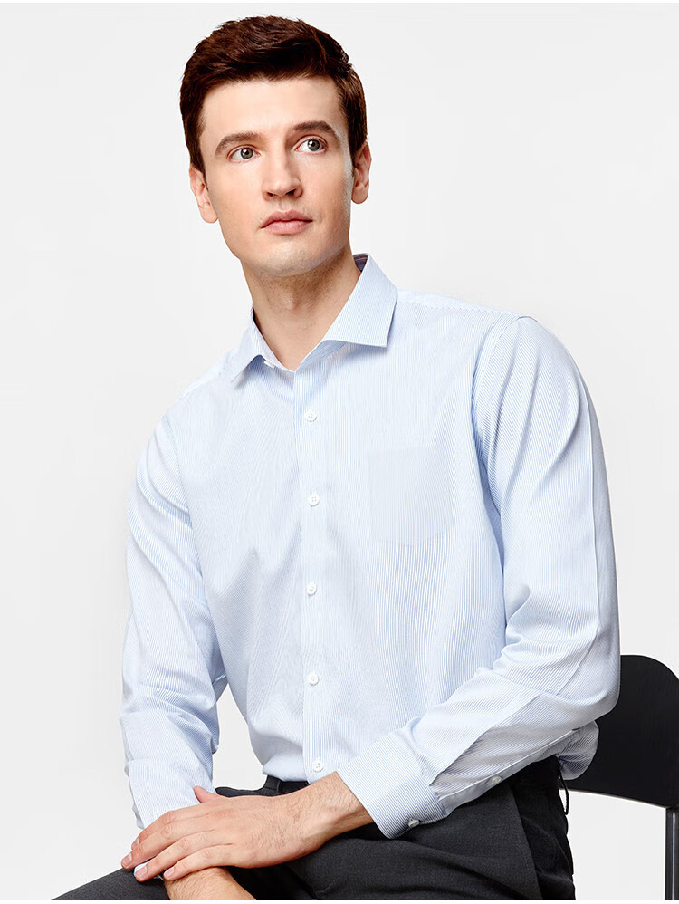 FIRS Men's Long-Sleeve Shirt, 100 Count 15% Mulberry Silk DP Wrinkle-Free Soft Dress Shirt for All Seasons, Business Casual Top Menswear 8