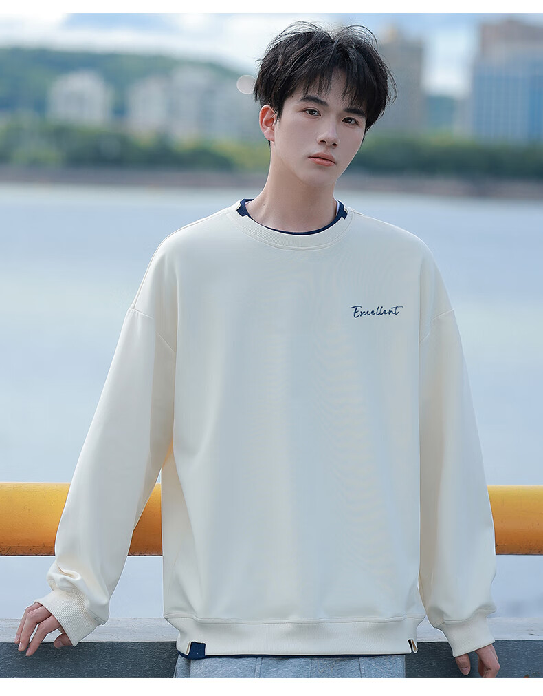 Huili Men's Sweatshirt, Autumn Simple Letter Print Long-Sleeve T-Shirt, Loose-Fitting Top, Round Neck Undershirt, Floral Gray, XL 16