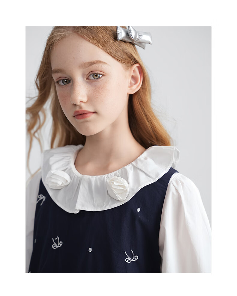 MOMOCO Girls Sleeveless Dress Spring Autumn Stylish Bowknot Vest Dress Navy Blue Size 130 2