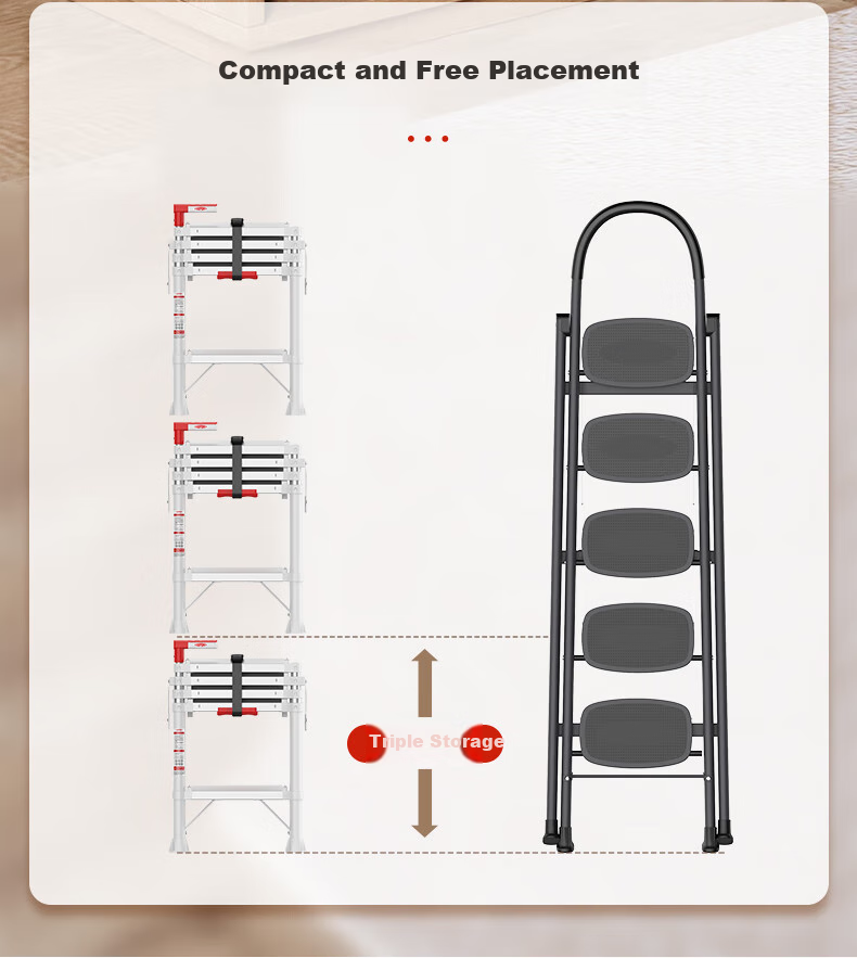 DU PONT [Naianxiaoyun Ladder] Folding A-Frame Ladder for Home Use, Indoor Telescopic Ladder, Multi-Functional Climbing Ladder, 5 Steps 7