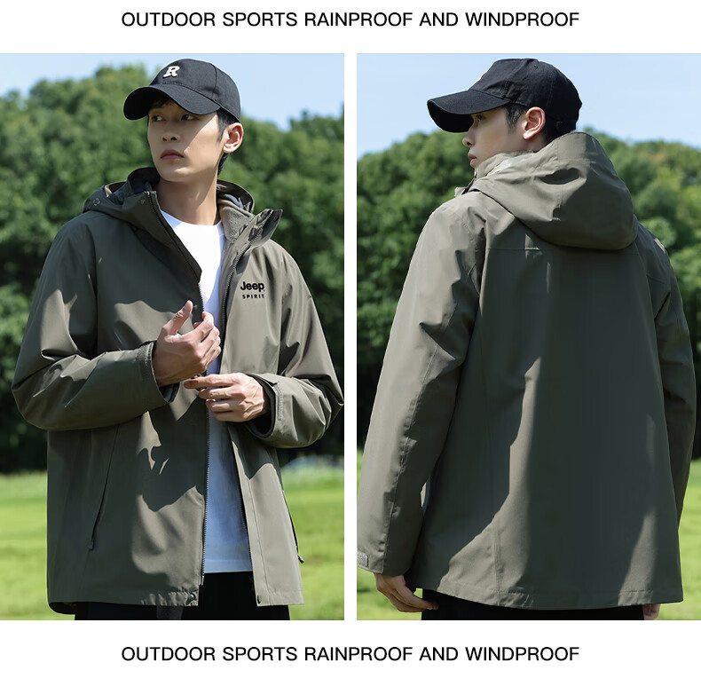 JEEP SPIRIT Men's Outdoor 3-in-1 Fleece Lined Waterproof Windproof Hiking Jacket, Ink Black, 3XL 11