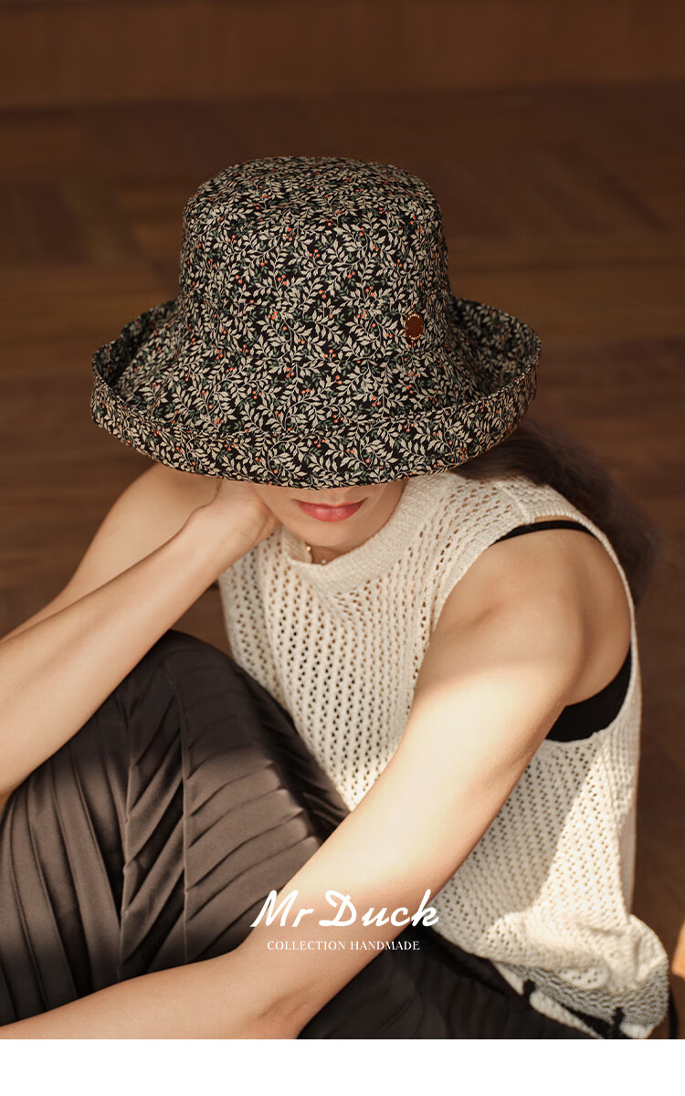 Mr DUCK Elegant Hepburn Style Imported Pure Cotton Fisherman Hat for Women, Summer Sun Protection Hat, Fashionable And Stylish Face-Slimming Cap 1