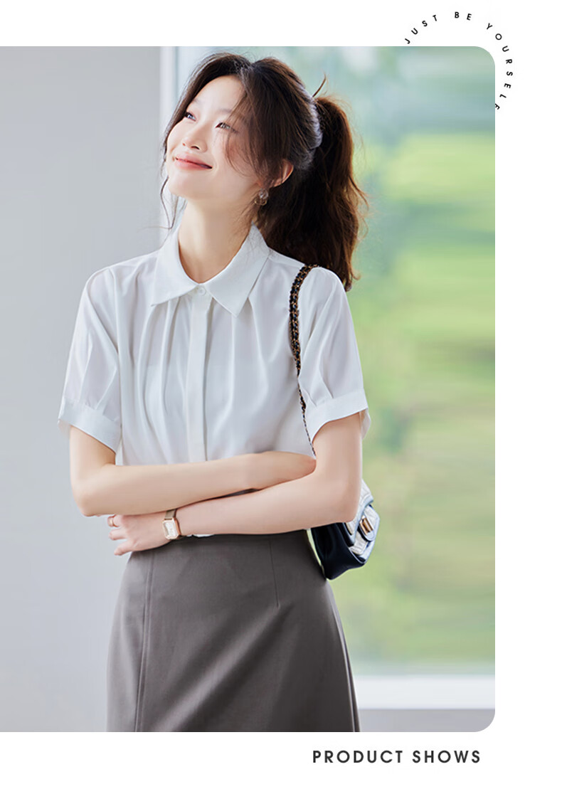 Jeanswest Women's Shirt with Collar, Short Sleeves, Summer Professional Commute Formal Wear, Fashionable Elegant Top, White, Size L 4