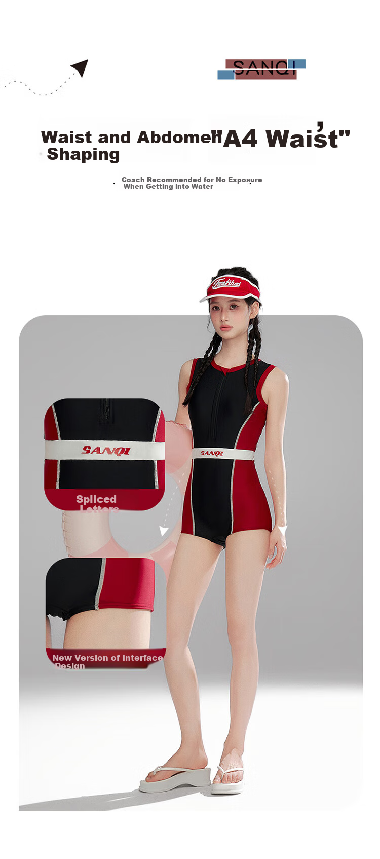 Sanqi Women's Professional Training One-Piece Swimsuit, Square Leg, Competitive Speed, Conservative Swimwear, Sports Hot Spring Slimming Swimsuit, Black, Size L 2