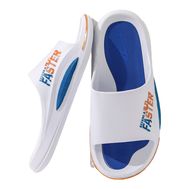Huili Men's Sports Slippers, Bathroom Indoor Outdoor Shock-Absorbing Non-Slip Thick-Soled Sandals, HL39651 White And Blue, Size 46-47