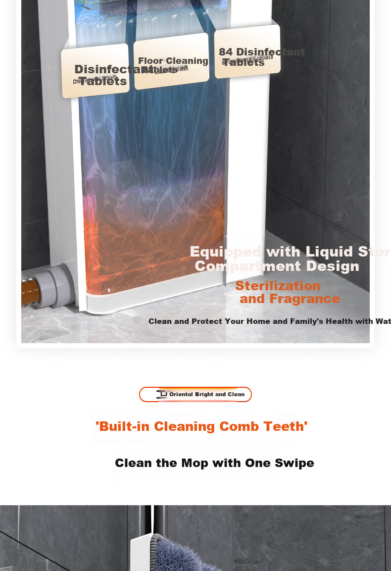 Dongfangliangjie Mop, Household All-In 40cm Large Size, No-Hand Wet And Dry Flat Mop with Storage Tank, Direct Drainage for Dirty Water 4