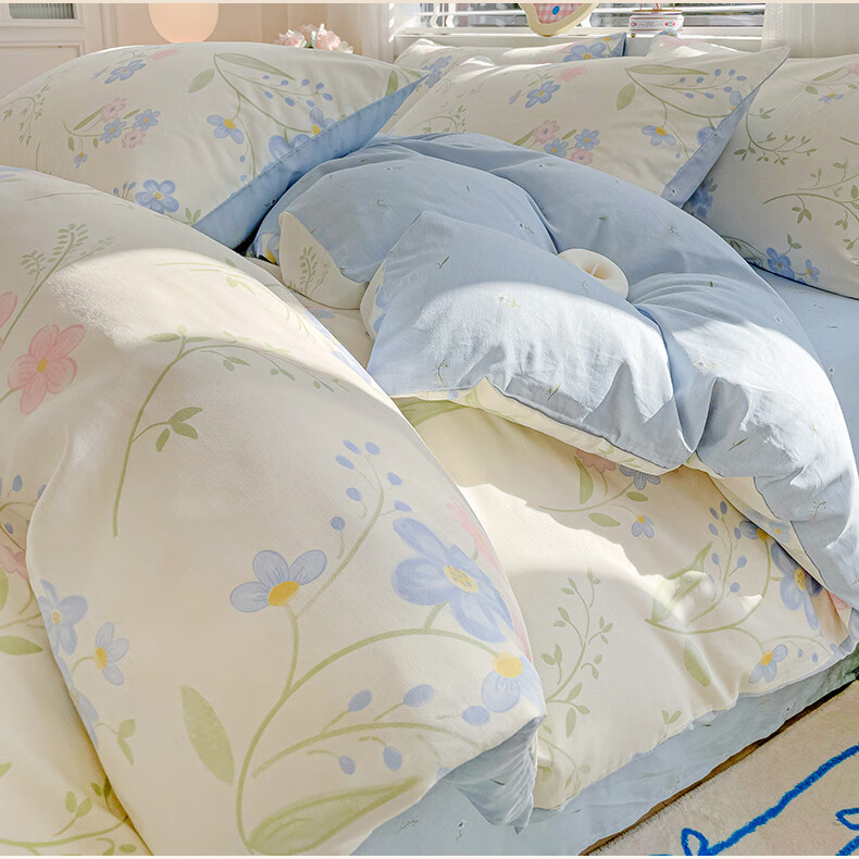 Hongdou Pure Cotton Bedding Set for 1.8/2 Meter Bed, Home Use Double Size Cotton Quilt Cover, 100% Pure Cotton Pillowcases, Bed Sheet And Duvet Cover, 220*240cm Mengyu 6