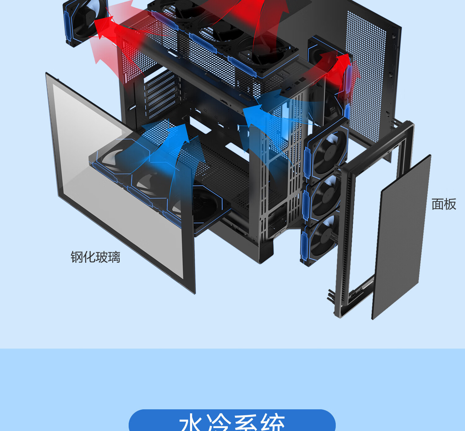 PowerTrain Zhenjie G2 Black ATX Case with Vertical Glass Side Panel, Mesh Ventilation, Desktop Computer 360 Water Cooling Chassis, Graphics Card Length Limit 420MM 2