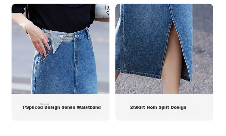 Dme [Ruffled Skirt] Autumn Casual Style Front Slit Triangle Design Denim Midi Skirt for Wome 4