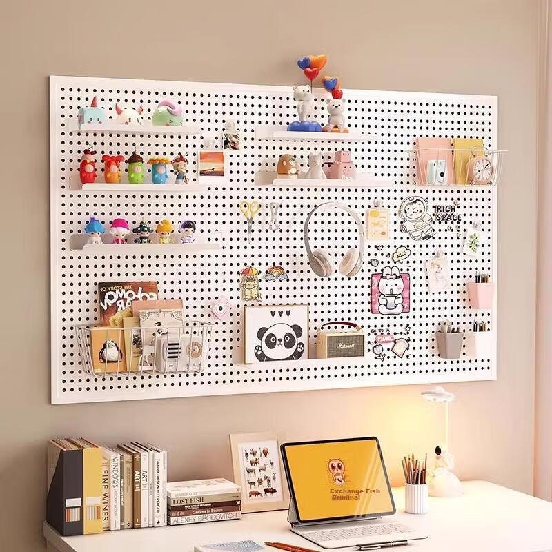 XIAOJIANGCAI Pegboard Wall Storage Rack, No Drilling Required, Dorm Living Room Wall Hardware Tool Display Storage Shelf, 40*60 White
